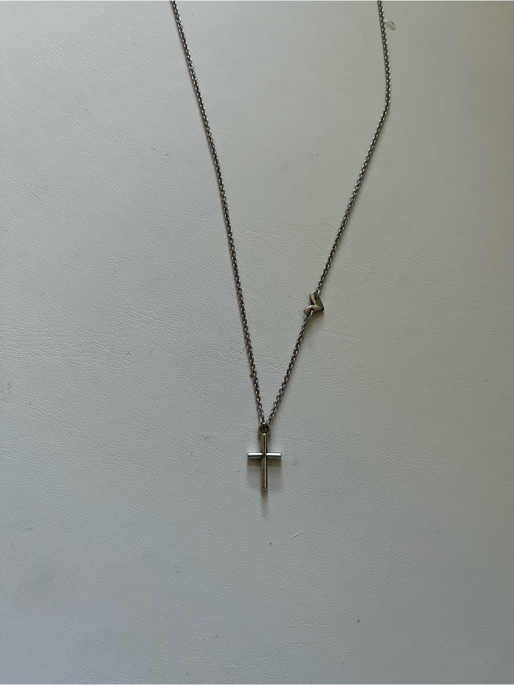 Avery Silver Layered Cross and Heart Charm Necklace Faith and Love - Picture 3 of 8